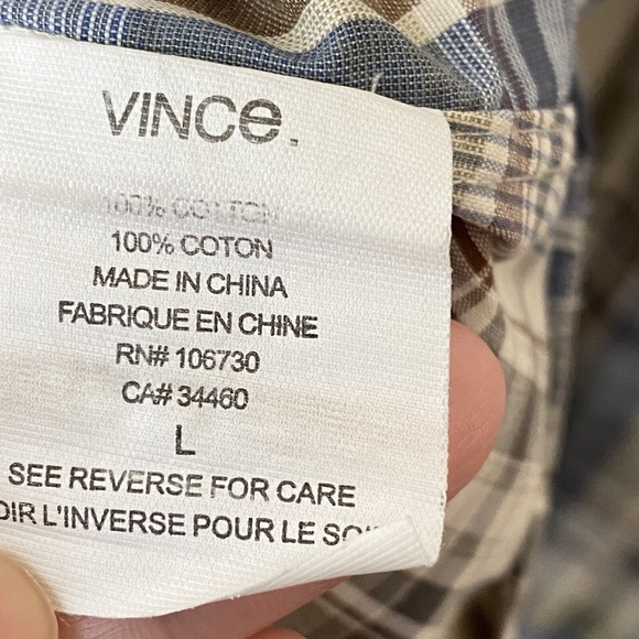 Vince Mens Long Sleeve Button Front Cotton Plaid Shirt Size Large - Picture 6 of 7